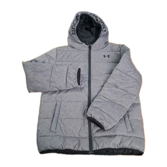 Under armour Other - Under Armour Hooded Puffer Jacket YLG Youth Large Gray Full Zip Winter Coat Boys